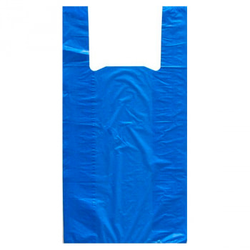 Голубой пакет майка из полиэтилена ПНД, 25+12*45см, 9 мкм, 100шт.