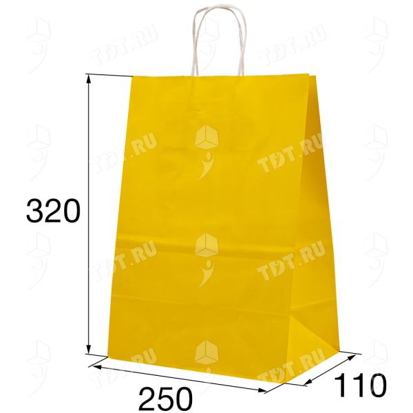 Крафт пакет с крученой ручкой «Жёлтый», 80 г/м², 25*11*32 см